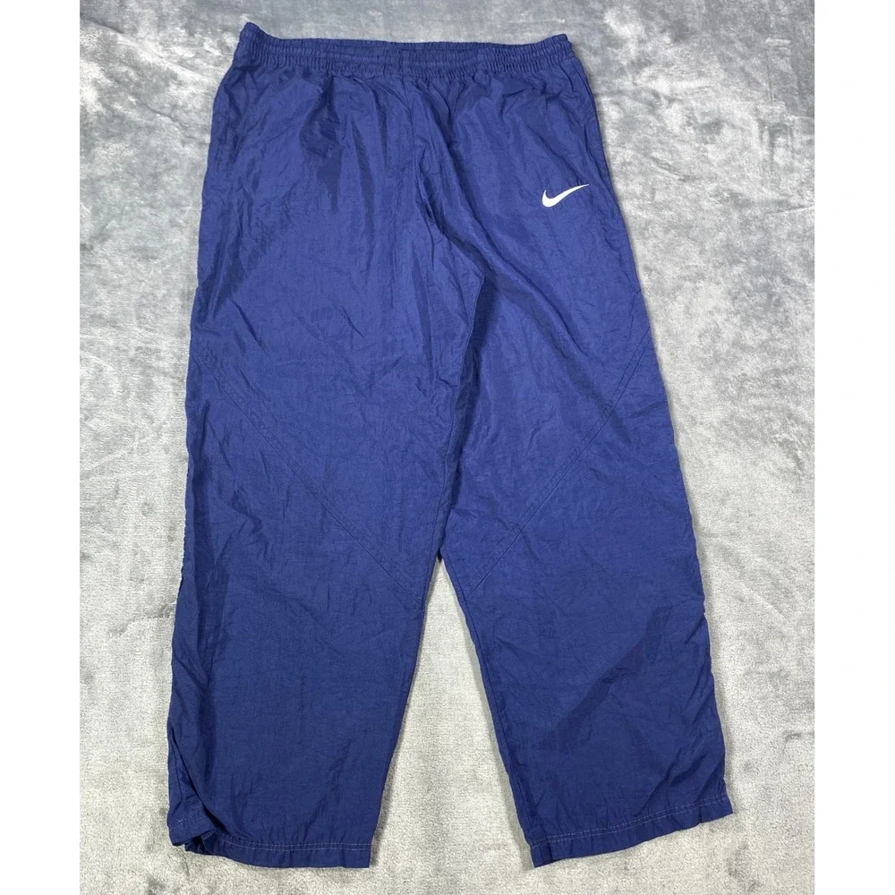 Vintage Nike Track Pants Youth Large Blue Nylon Y2K Windbreaker Joggers Kids 90s